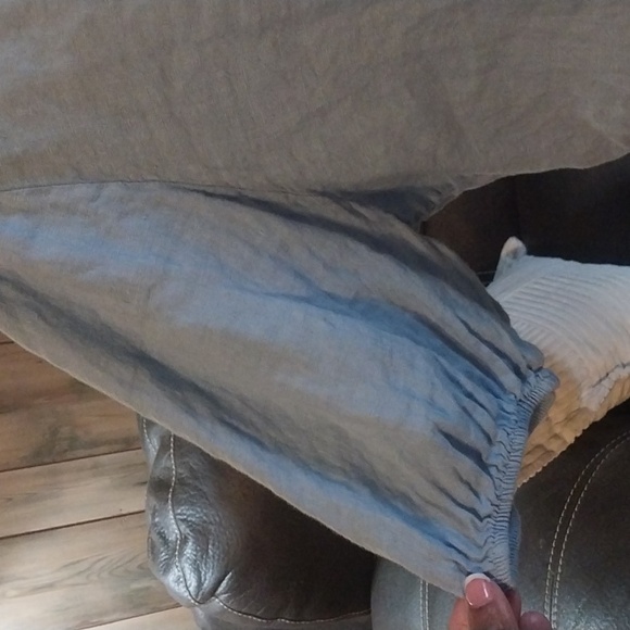 BELLAMBRA Italy Linen Cropped Oversized Blouse Blue L - Picture 2 of 8